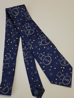 John Ashford Navy Novelty Snowman and Gold Star Tie